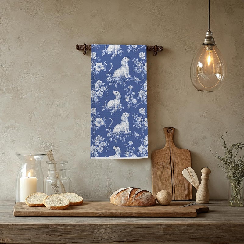 EKGJW Chinoiserie Dachshund Kitchen Towels, Dachshund Weiner Dog Lover Gifts Dish Tea Towels for Kitchen Decor, Grandmillennial Weiner Dog Decorative Hand Towels for Bathroom, 16x24 Inch - Image 4